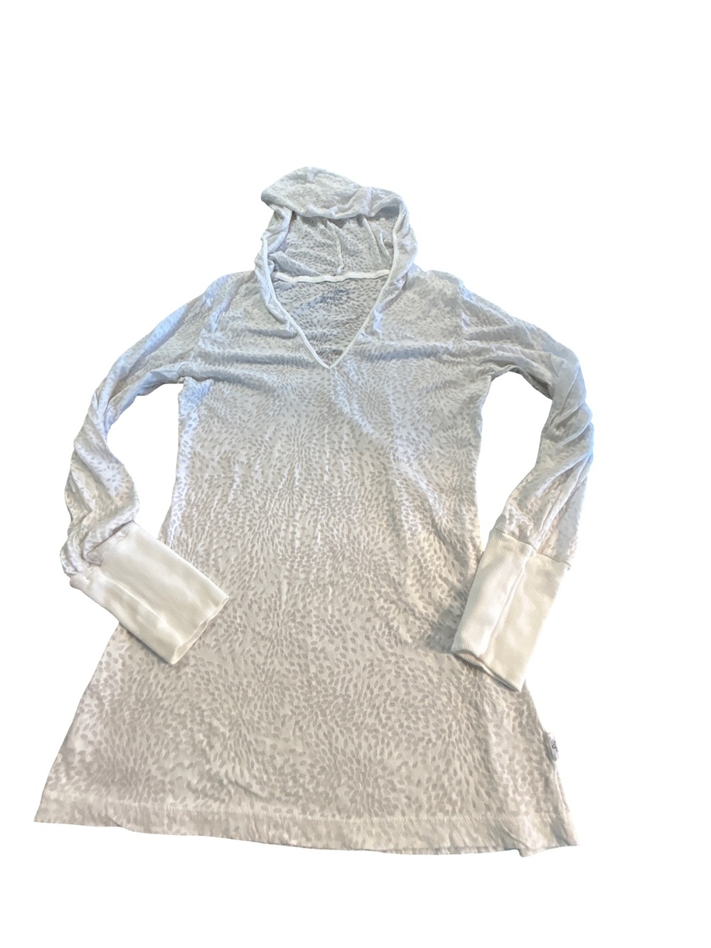 prAna White Athleisure Boho Burnout Hooded Tunic, Size L Gorpcore Cottagecore